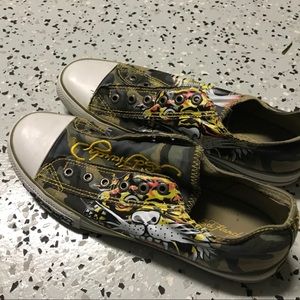 Ed Hardy Men's Black Canvas Slip-On Sneakers